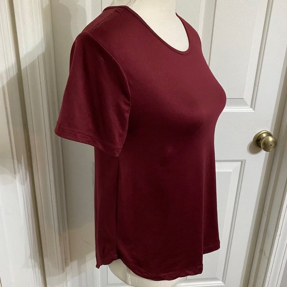 S/P J For Justify Roll Cuff Tee Shirt Top Soft Stretch Lace-Up Back Maroon - Picture 2 of 8